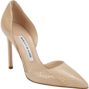 Manolo Blahnik Snakeskin Tayler Beige Nude Pointed Toe D’Orsay Pumps EUC Sz 40.5